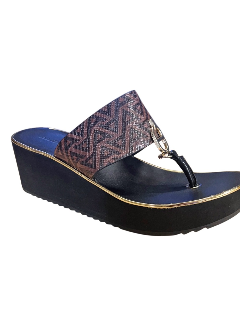 Aldo Brown Print Platform Sandal Gold Embellishment Size 9